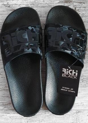Шльопанці жіночі шкіряні richi black military чорні