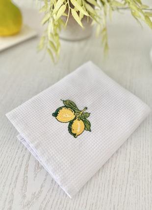 Кухонний вафельний рушник з вишивкою "лимони"3 фото