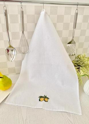 Кухонное вафельное полотенце с вышивкой "лимоны"1 фото