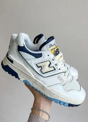 Кросівки new balance 550. шкіра, замша. колір білий з сиім та жовтим. розміри 36-441 фото