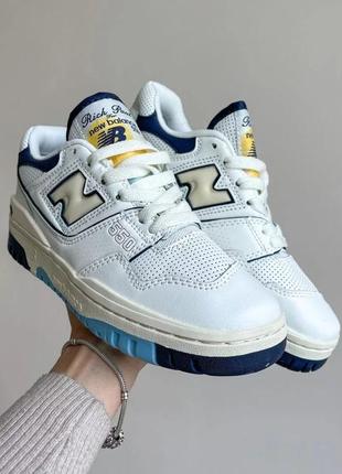 Кросівки new balance 550. шкіра, замша. колір білий з сиім та жовтим. розміри 36-445 фото