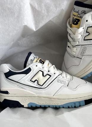 Кросівки new balance 550. шкіра, замша. колір білий з сиім та жовтим. розміри 36-443 фото