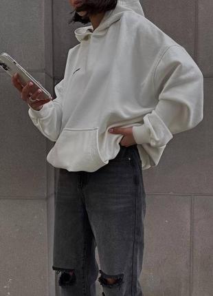 Серое меланж женское худи оверсайз кофта с капюшоном с надписью качественное стильное универсальное однотонное біле худі турция4 фото