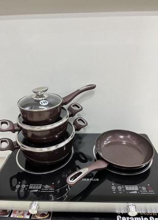 Trend набір посуду для дому зі сковородою граніт круглий ( 7 предметів) пк-314 кави