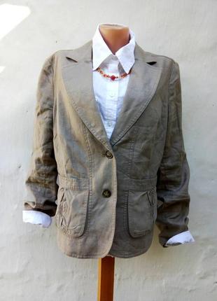 Трендовый 100% льняной жакет с накладными карманами,комбинированный,шолк,пиджак.