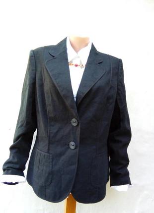 Чорний новий лляної жакет з накладними кишенями,пояс,піджак,класичний.