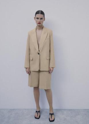 Шикарный удлиненный жакет пиджак zara бежевый кемел вискоза