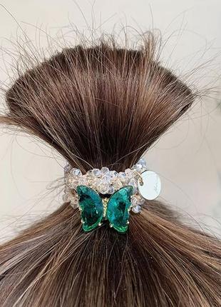 Резинка для волос с бабочкой и кристалами изысканная резинка для волос резинка для волосся з метеликом5 фото