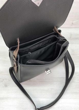 Чорна жіноча сумка портфель з ручкою і ремінцем через плече модна сумочка ділова4 фото