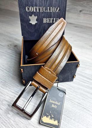 Ремень пояс мужской кожаный коричневый / ремінь пояс пасок чоловічий шкіряний коричневий