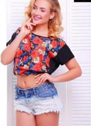 Нарядная футболка блуза принт маки и полевые цветы