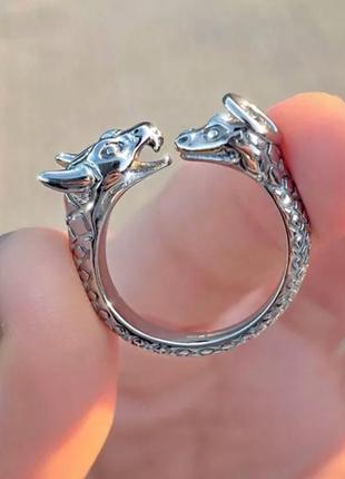 Крутое кольцо с дракончиками, колечко ангел и демон, украшение, подарок, серебро, кольца, готика1 фото