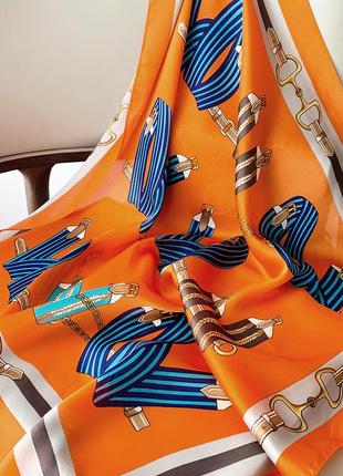 Женский платок косынка шелковая молочно-оранжевый стильный 70*70 см4 фото