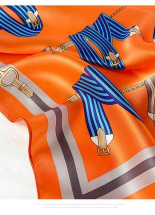 Женский платок косынка шелковая молочно-оранжевый стильный 70*70 см3 фото