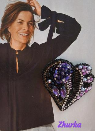 Брошка серце в чорно фіолетових тонах4 фото