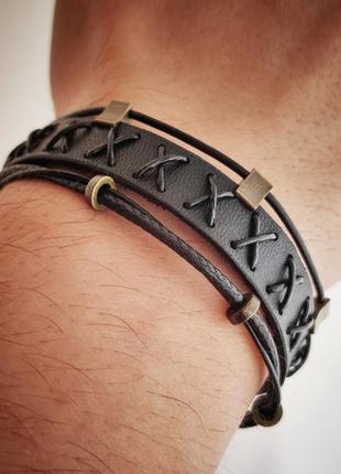 Стильний шкіряний плетений браслет ххх в етно стилі