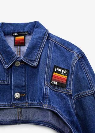 Шикарна джинсова куртка джинсовка вкорочена рукави джинсова zara purple лімітована колекція оригінал джинсовая куртка укороченная8 фото