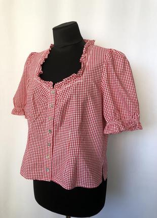 Баварська коротка блуза червоний в клітку бавовна