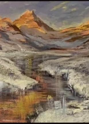Картина масляными красками, солнечные горы.2 фото