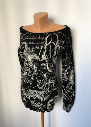 Desigual джемпер чорний з білим готик принтом дівчата відьми