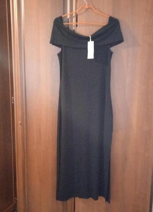 Uk12 fr40 "warehouse deep bardot",новое платье джерси черное6 фото