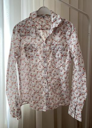 Рубашка коттон блуза в цветочек zara mango