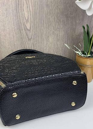 Модная женская сумочка willow в стиле рептилии лаковая черная эко кожа, качественная сумка рептилия3 фото