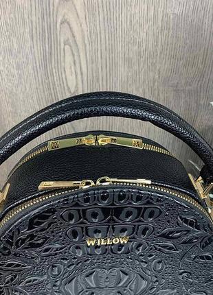 Модная женская сумочка willow в стиле рептилии лаковая черная эко кожа, качественная сумка рептилия4 фото