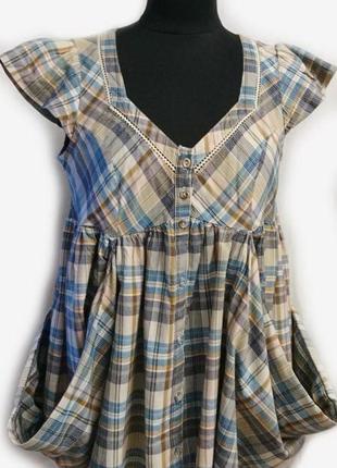 Блуза в клітинку р 38 синя бохо коттон литня next