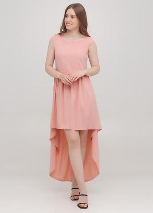 Асиметричне жіноче плаття з шлейфом кольору пудри (28838-rosedawn)