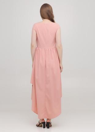 Асиметричне жіноче плаття з шлейфом кольору пудри (28838-rosedawn)2 фото