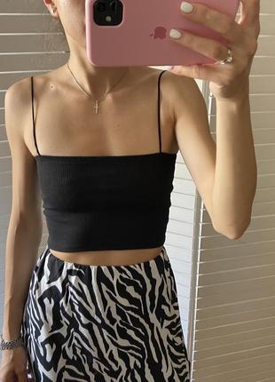 Топ zara в рубчик котоновий на бретельках чорний бретелях новий