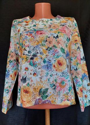 Винтажная блуза с  круглой горловиной в нежный цветочный принт diana martin london(размер 40-42)8 фото