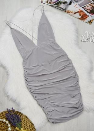 Плаття сіре зі збірками драпіровкою сукня міні