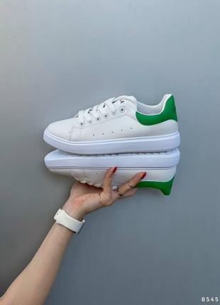 Кроссовки кеды на высокой подошве танкетке платформе массивной стен смит с зеленой пяткой