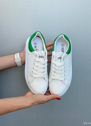 Кроссовки кеды на высокой подошве танкетке платформе массивной стен смит с зеленой пяткой