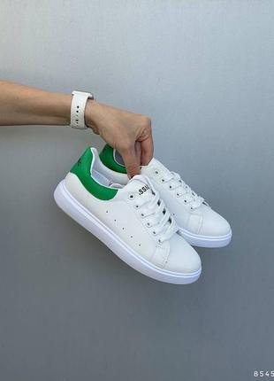 Кроссовки кеды на высокой подошве танкетке платформе массивной стен смит с зеленой пяткой