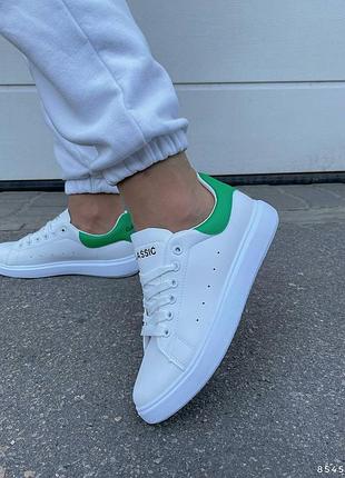 Кроссовки кеды на высокой подошве танкетке платформе массивной стен смит с зеленой пяткой