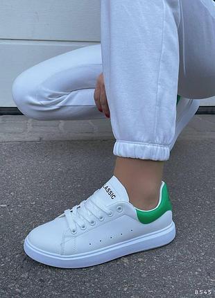 Кроссовки кеды на высокой подошве танкетке платформе массивной стен смит с зеленой пяткой