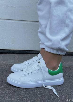 Кроссовки кеды на высокой подошве танкетке платформе массивной стен смит с зеленой пяткой