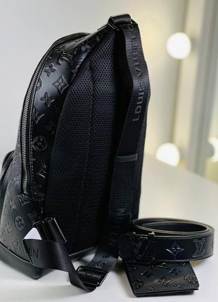Сумка слинг мужская кожаная чёрная брендовая в стиле луи витон louis vuitton sling racer5 фото