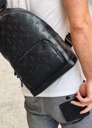 Сумка слінг чоловіча шкіряна чорна брендовий в стилі луї вітон louis vuitton sling racer