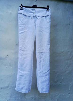 Распродажа! стильные белые широе льняные брюки на поясе завязка,палаццо.1 фото