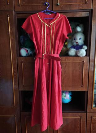 Платье-сарафан женское красное с поясом1 фото