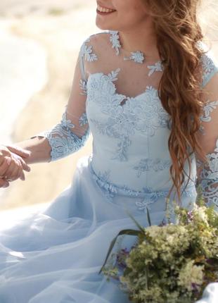 Весільна сукня небесного кольору, 44-46, s-m свадебное платье3 фото