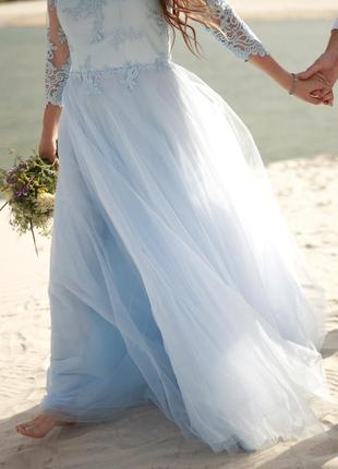 Весільна сукня небесного кольору, 44-46, s-m свадебное платье5 фото
