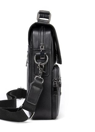 Вертикальная мужская сумка в мягкой коже vintage 20367 черная5 фото