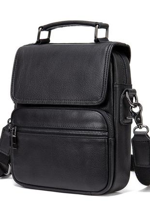 Вертикальная мужская сумка в мягкой коже vintage 20367 черная2 фото