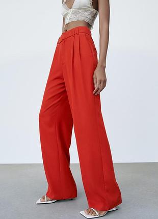 Zara красные брюки широкие s1 фото