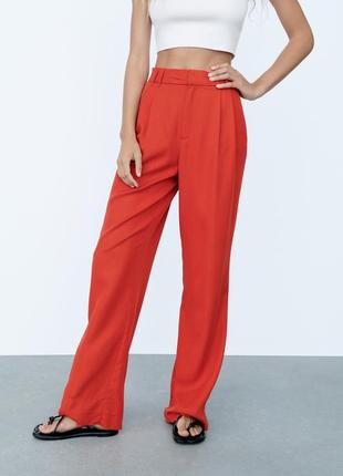 Zara червоні штани широкі s10 фото